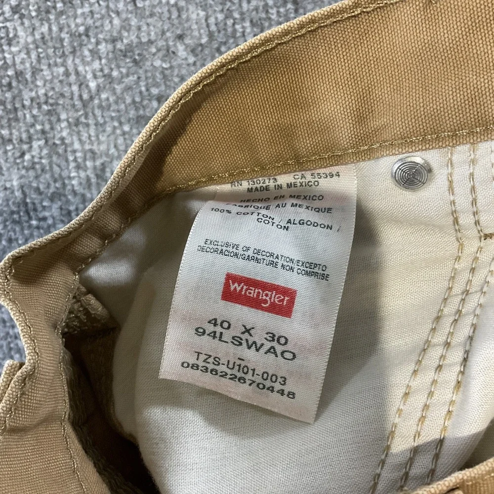 Wrangler Mens Carpenter Pants 40x30 Khaki Relaxed Fit Work Utility Cotton 94LSWA